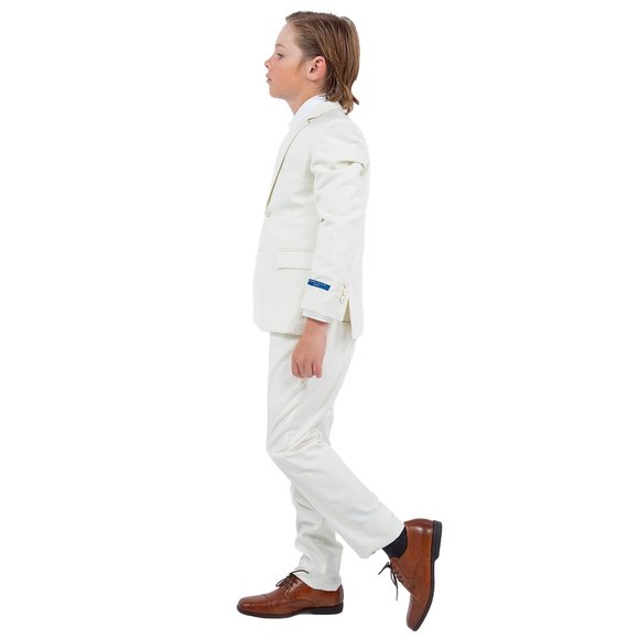 5-Piece Perry Ellis Portfolio Boys Slim Fit Solid Suit, Off-White - Picture 6 of 6